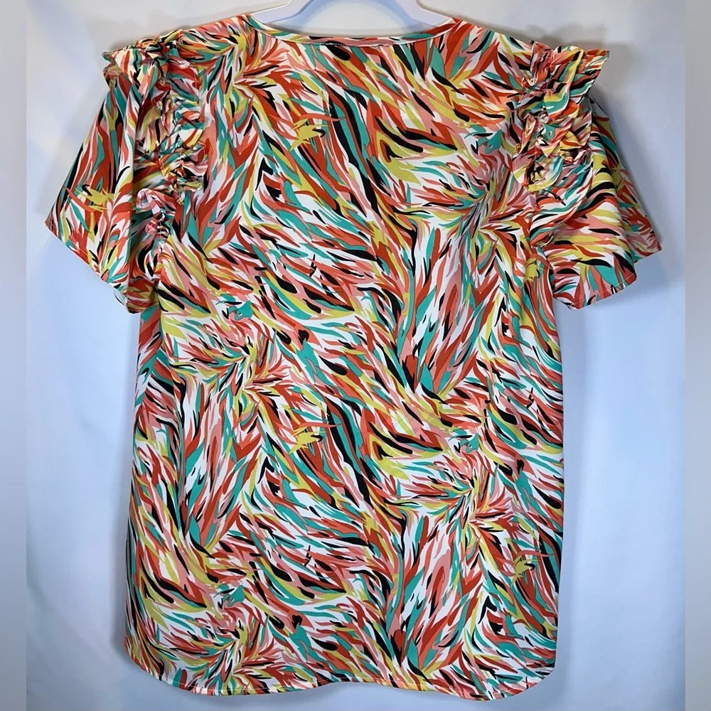 Washco Apparel Tropical Ruffled Sleeves Blouse Size Large - Picture 3 of 8